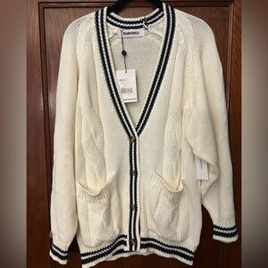 NWT Rumored Scholar Cardigan Ivory with Black Stripe Knit Small
